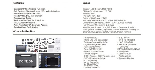 TOPDON Phoenix Lite 2 OBD2 Car Diagnostic Tool Professional 