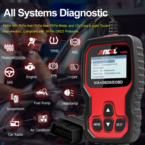 ANCEL VD500 - VAG VW AUDI SKODA OBD2 | Diagnostic Tool CarRadio.ie