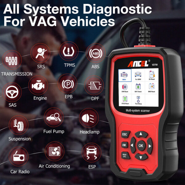 ANCEL VD700 - VAG VW AUDI SKODA OBD2 Car Diagnostic Tool All System OBD2 Scanner EPB OIL DPF CarRadio.ie