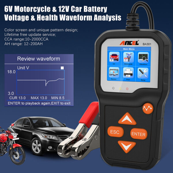 ANCEL BA301 6V/12V Car Motorcycle Battery Load Tester Charging Cranking Analyzer CarRadio.ie