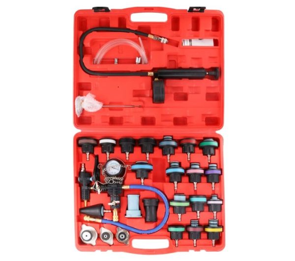 28-pcs Automotive Radiator Coolant Pressure Tester Vacuum Refill Tool Kit - Cooling System Leak Test and Pneumatic Purge Fill Set CarRadio.ie