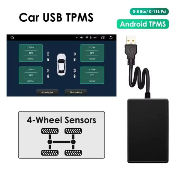 Add-on 4x TPMS Sensors with Android Stereo Built-in / External CarRadio.ie