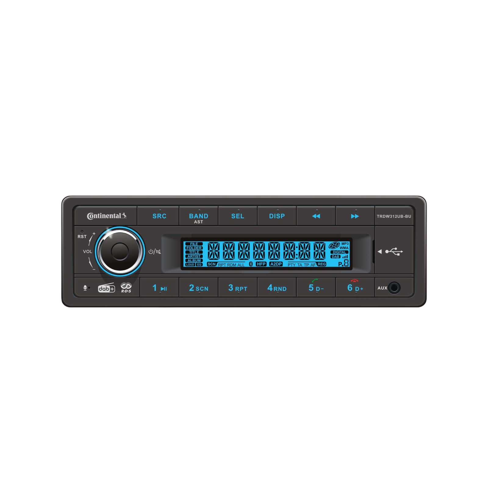 Continental TRDW312UB-BU - 12V MP3 car radio with DAB / Bluetooth / USB / AUX-IN CarRadio.ie